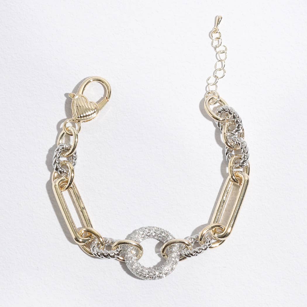 B Multi-Toned Chunky Chain Linked CZ Bracelet for wholesale on Faire2