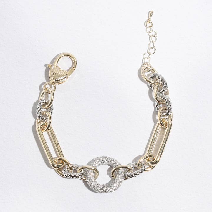 B Multi-Toned Chunky Chain Linked CZ Bracelet for wholesale on Faire2