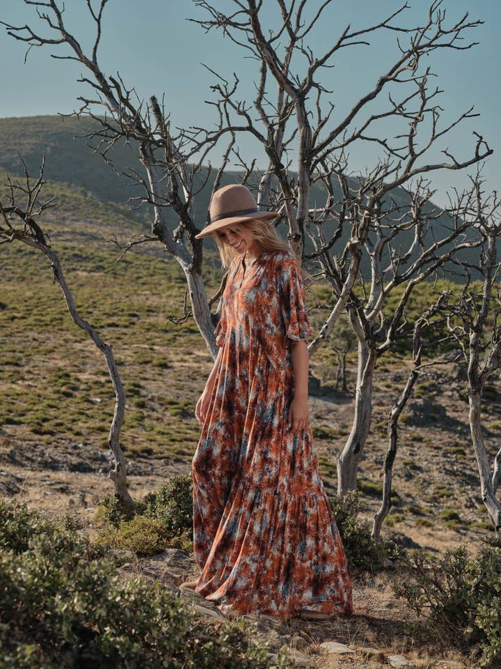 Abito lungo in maglia stampata per la vendita all'ingrosso da parte di BOHOME