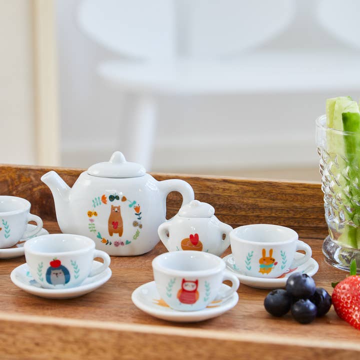 Barbo Toys - Wholesale Toy Feeding Set - Kids - 12 pcs Porcelain Tea Set - Little Woodies