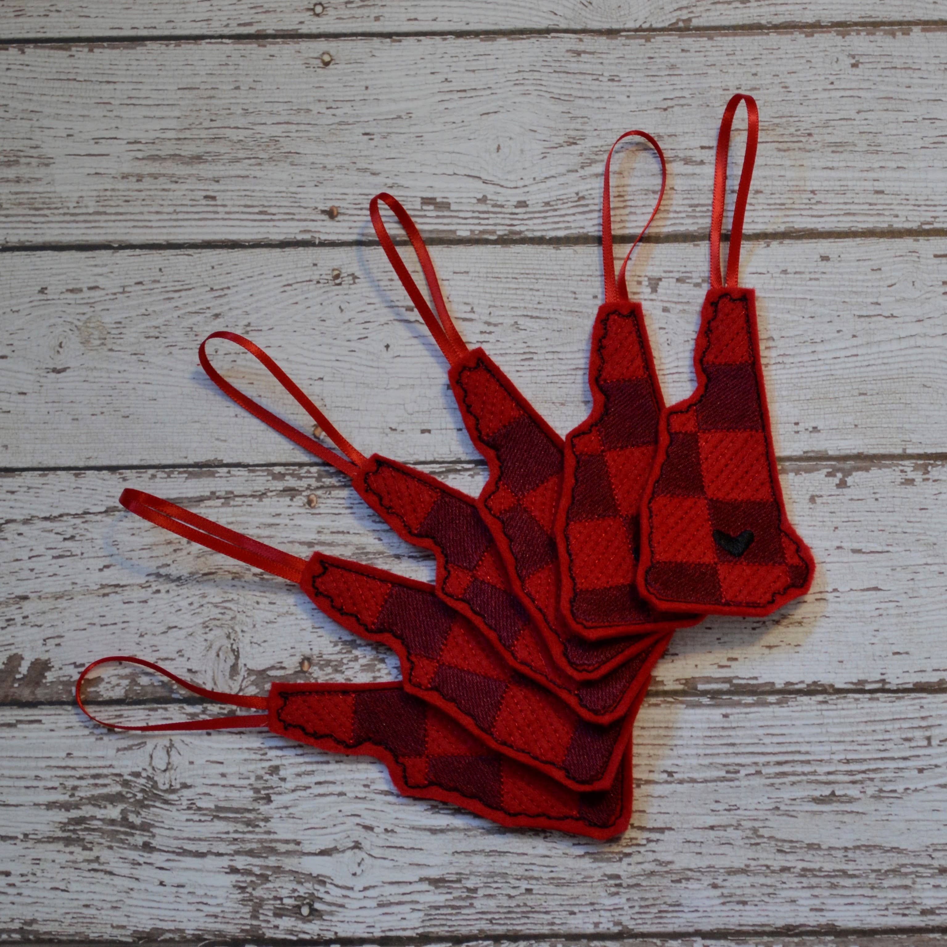 SewMuchMoreStore - Wholesale Ornament - State Red Buffalo Plaid Embroidered Felt Ornament - Holiday20