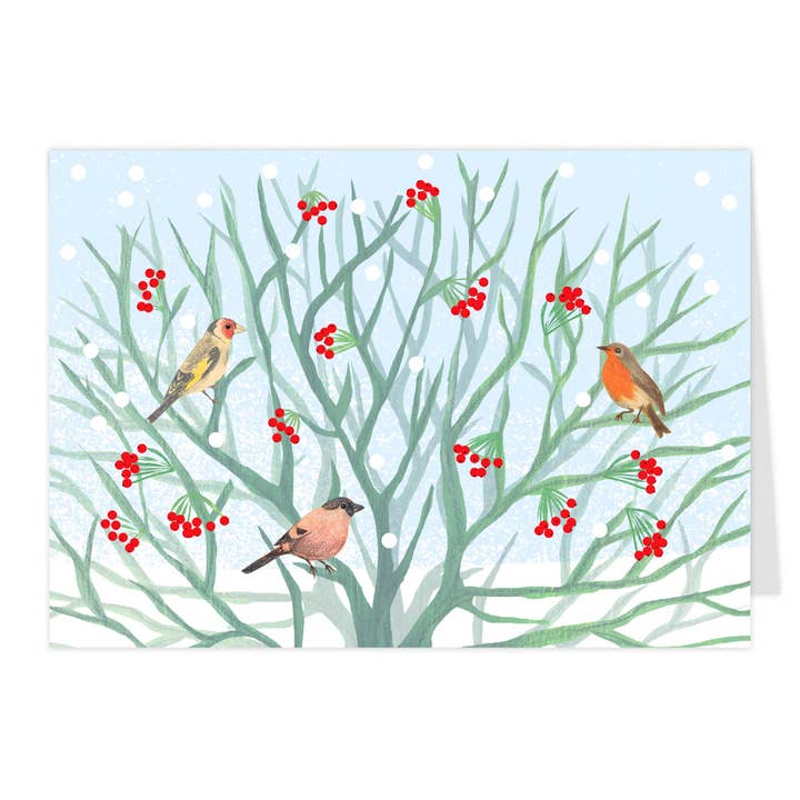 Vouwkaart "Wintergasten in de bessenstruik" voor wholesale door paruspaper. nutzfeine papeterie