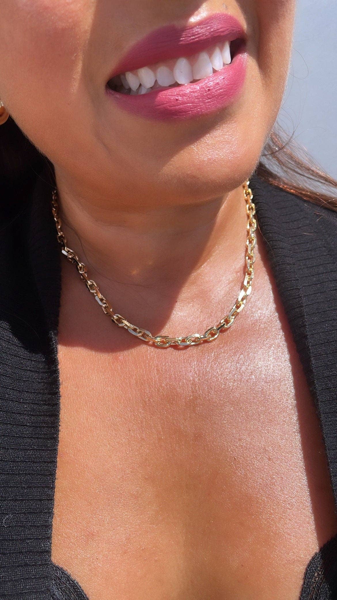 Milie - Wholesale Jewelry Set - 18k GF Chunky 6 mm Cable Link Paper Clip Set2