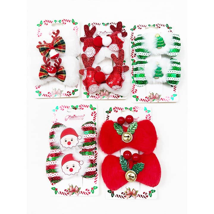 MIX COLOR Christmas Character Fur Hair Pins for wholesale on Faire2