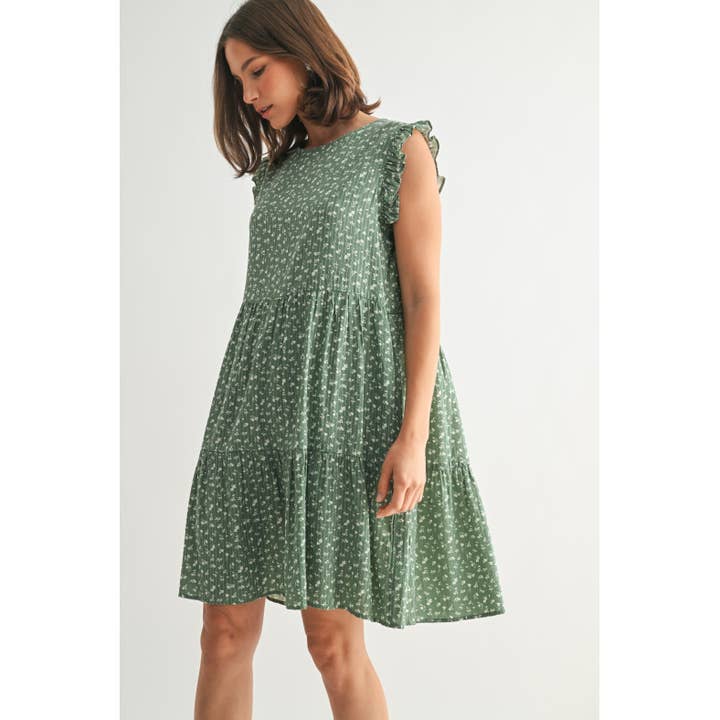 FUN2FUN - Vendita all'ingrosso Vestito - Donna - MINI ABITO A BALZE CON MOTIVO A RIGHE FLOREALI DELICATE E TESTURA3