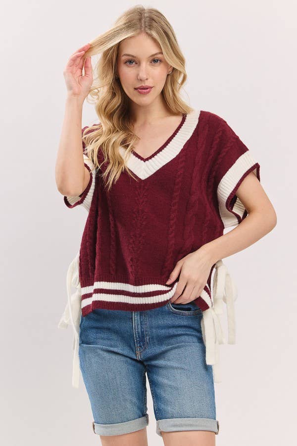 Sewn and Seen - Wholesale Sweater Vest - Women's - Cable Knit Varsity Sweater Vest32