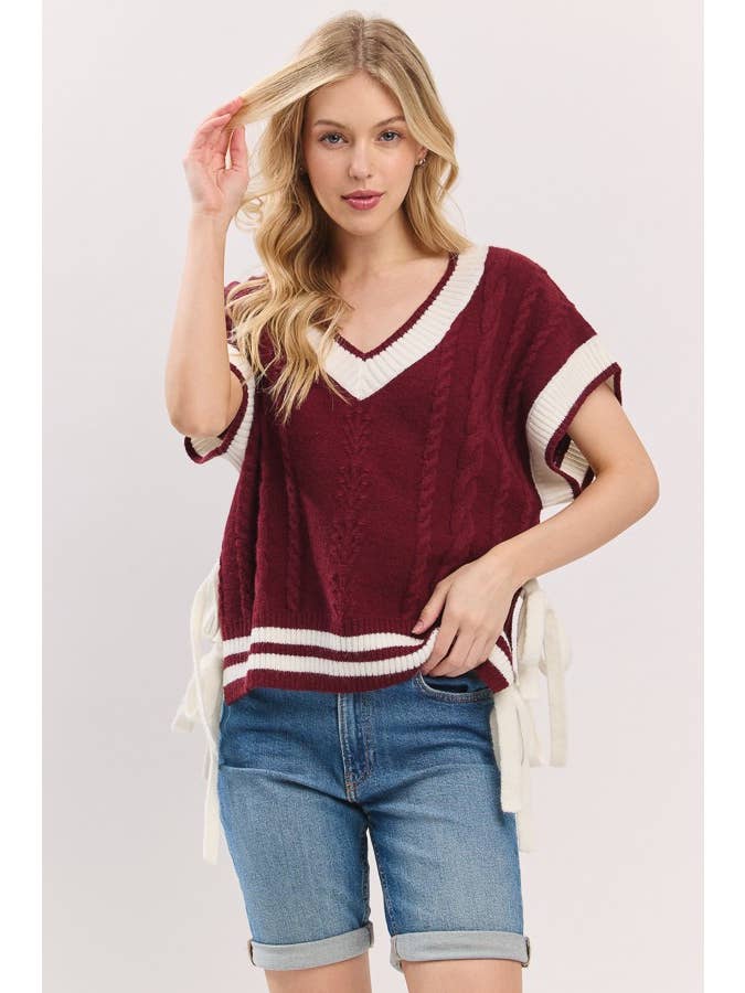 Sewn and Seen - Wholesale Sweater Vest - Women's - Cable Knit Varsity Sweater Vest32