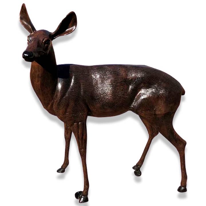 Sanyork Fair Trade - Wholesale Outdoor Ornament/Decor - Heirloom Bronze Patina Doe Standing Mother Deer Garden Statu