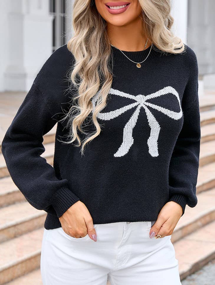 Rosa Clothing - Wholesale Knit Sweater - Women's - Stylish Bow Long-Sleeved Knitted Sweater9