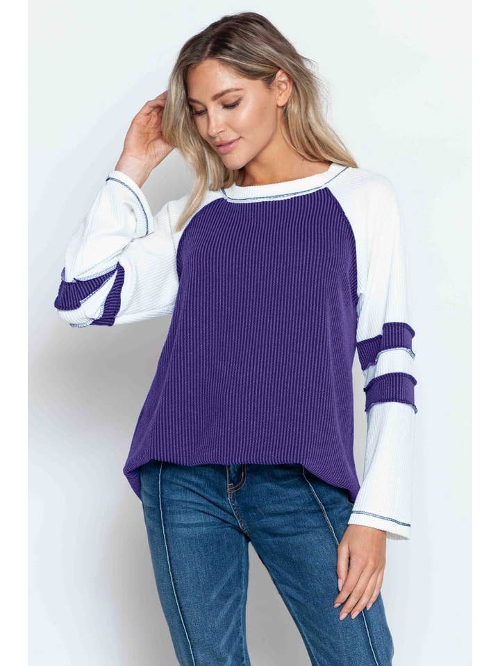 Burgundy Apparel - Wholesale Tunic - Women's - WAVE RIB TUNIC WITH CONTRAST SLEEVES