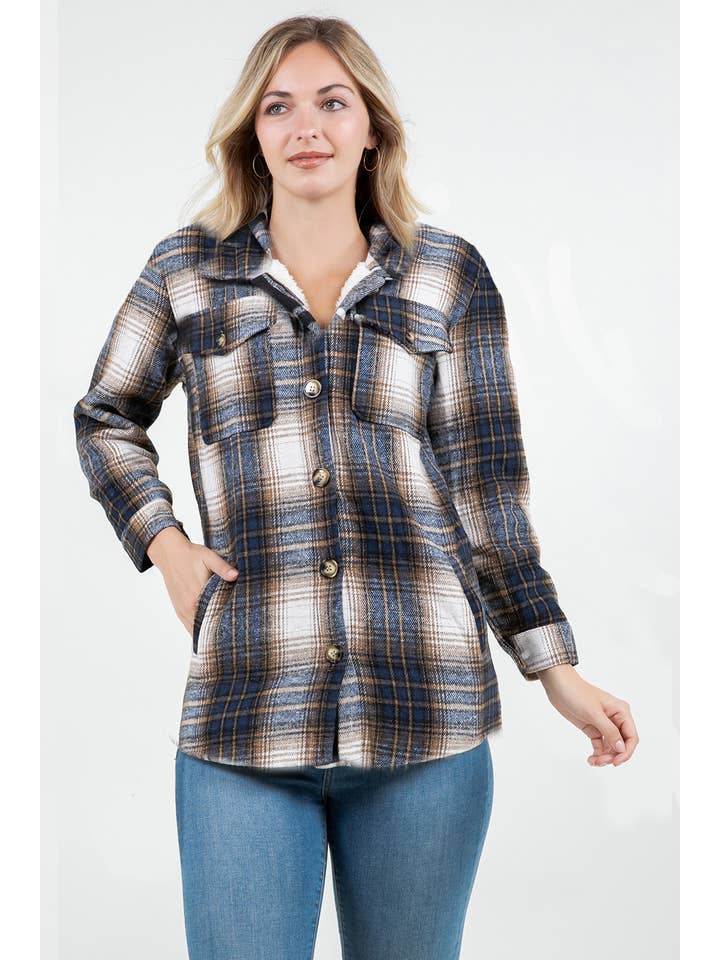 Color 5 – wholesale Skjortjacka/jackett – Dam – Marinbrun rutig flanelljacka med fickor1