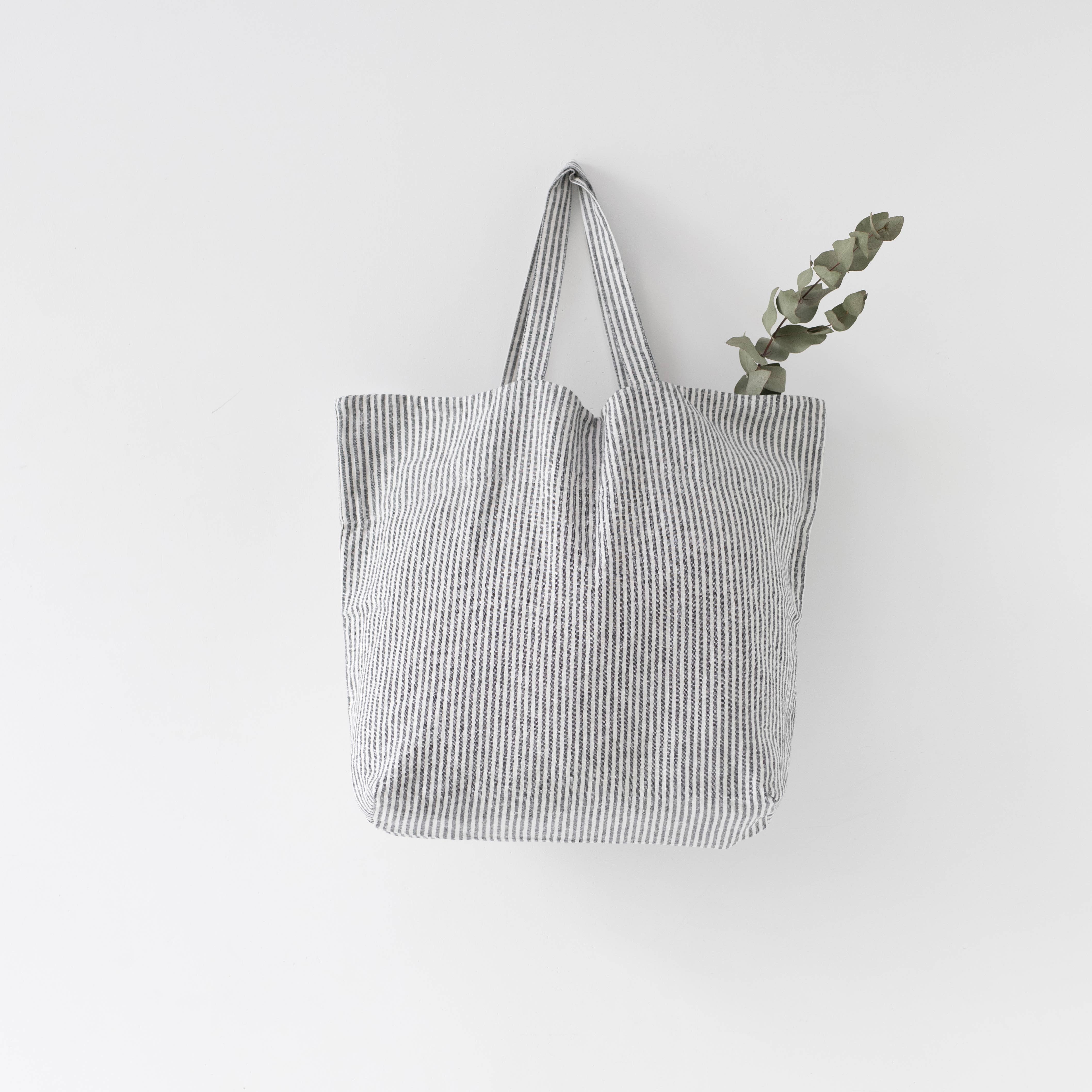 Linen Tales (We cover U.S. import duties) – Großhandel Tragetasche – Damen – Leinen-Shopper mit dünnen schwarzen Streifen, groß0