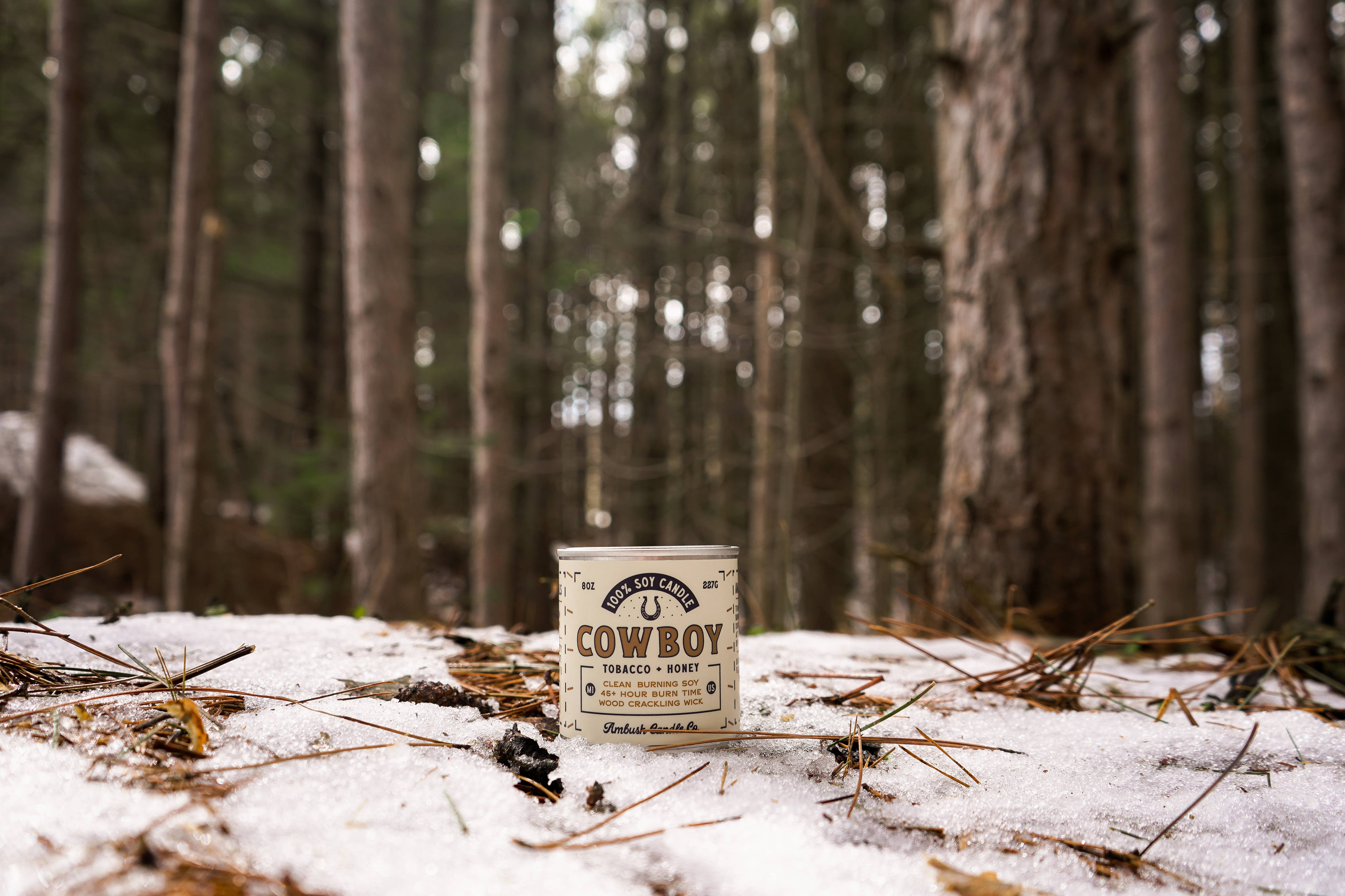 Ambush Candle Co. – wholesale Jar/filled candle – Cowboy | Tobacco + Honey 8oz Soy Candle12