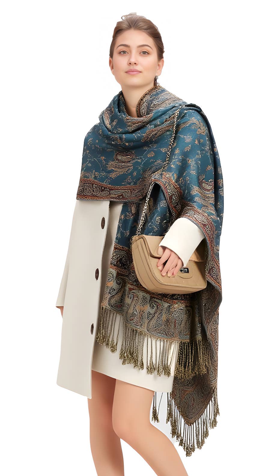 SERENITA - Wholesale Scarf - Women's - Jacquard Line Paisley Pashmina Scarf Reversible Shawl Wrap10