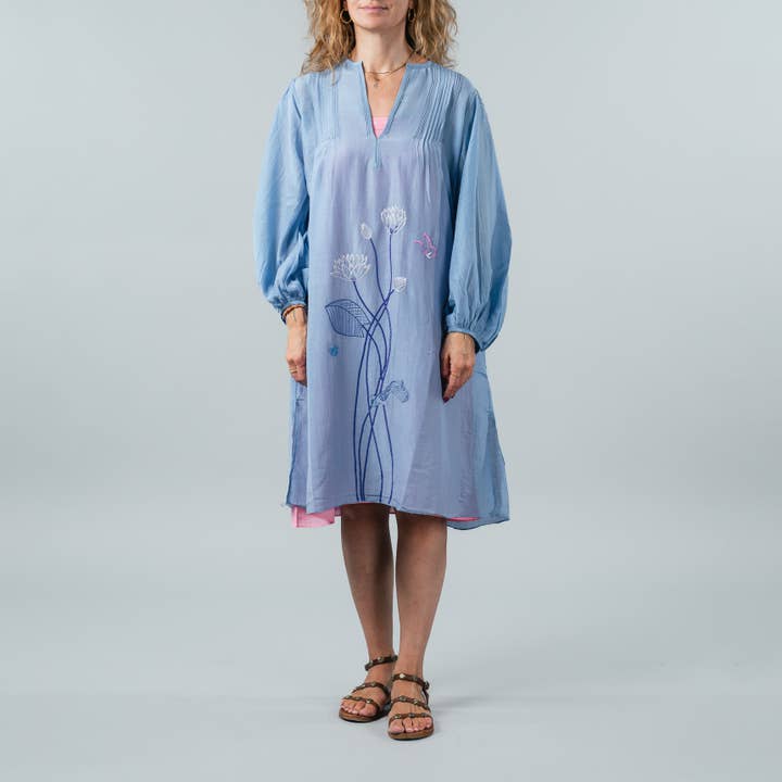 Summer Hand-Embroidered Waterlily Silk Cotton Women's Dress for wholesale by Nest Factory