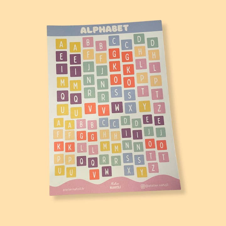 Papirklistermærker - alfabet - A5 for engroshandel hos Atelier Naholi