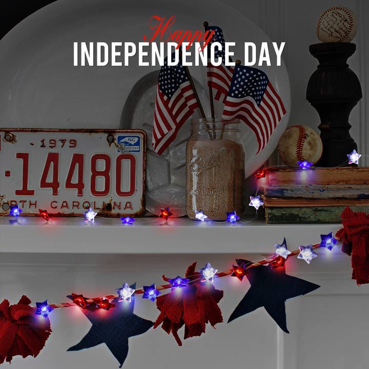 Cadena de luces del Día de la Independencia, roja, blanca y azul para venta al por mayor de SELLVAY Fairy String Lights
