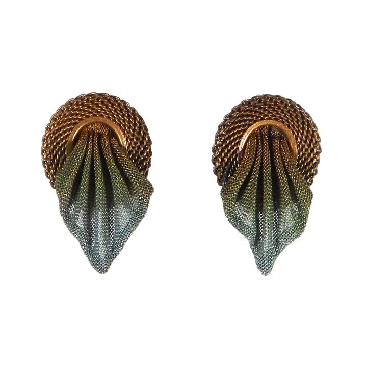 Ringed Leaf Mesh Earring for wholesale by Sarah Cavender Metalworks