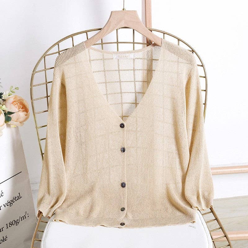 FurDecoration - Venta al por mayor Cárdigan - Mujer - Cardigan ultraligero de punto corto con mangas tres cuartos2