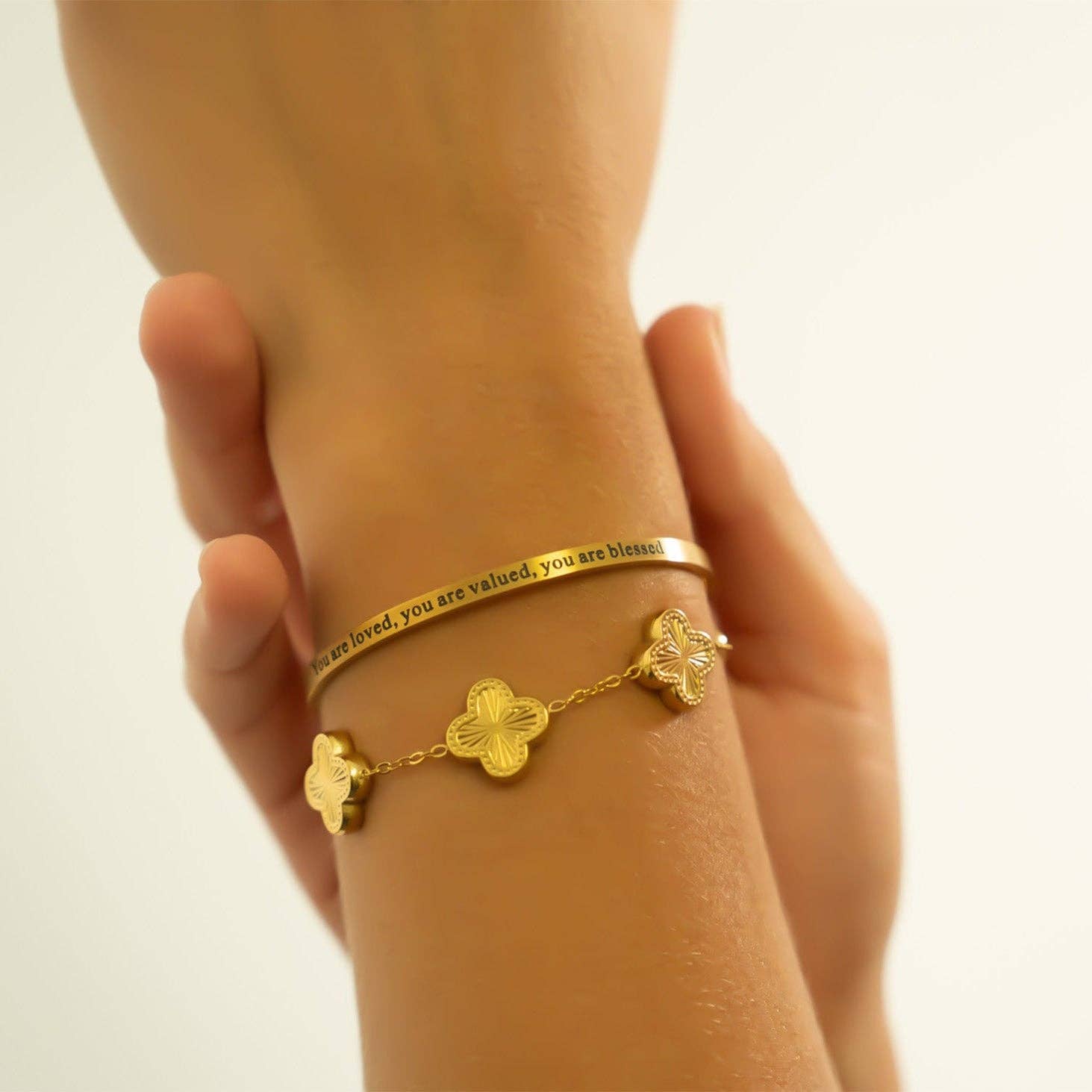 WJW - Wholesale Bangle Bracelet - 18K Gold PVD You are Loved Engraved Bangle Bracelet3