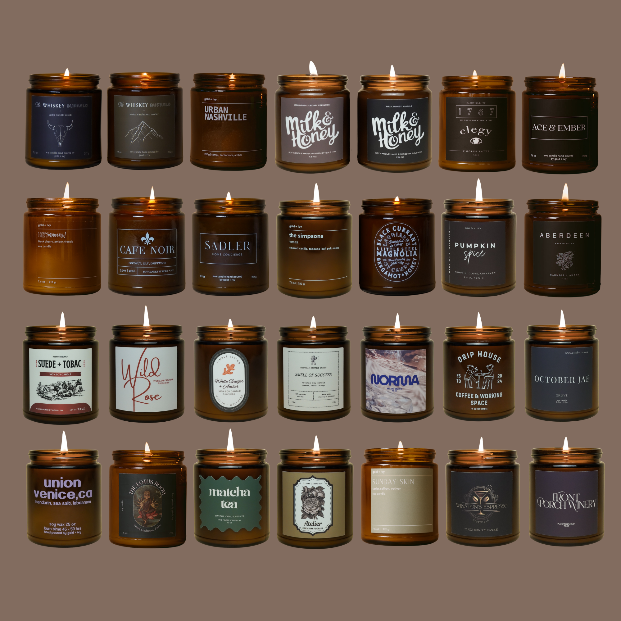 gold + ivy - Wholesale Jar/Filled Candle - Custom Branded Soy Candles - 7.5 oz - Amber1