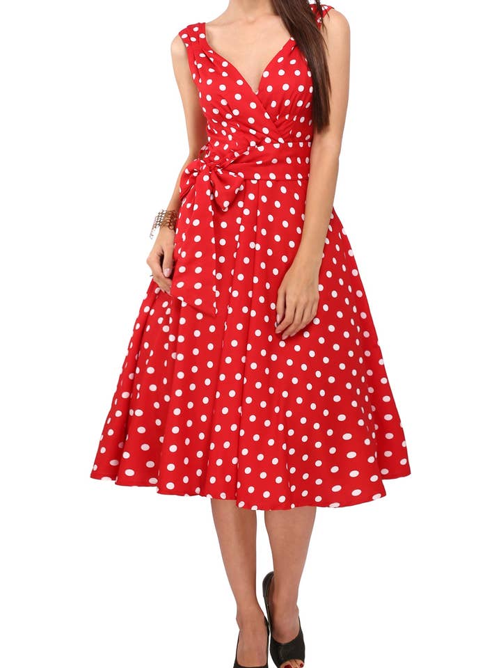 Robe Femme Vintage Rétro Grandes Tailles 16 - 24 (Rouge) pour la vente par Miss Lavish London