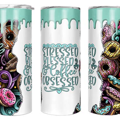 Stressed Blessed Coffee Obsessed 20 Oz Tumbler for wholesale by Perfectly Diverse Trendz, LLC