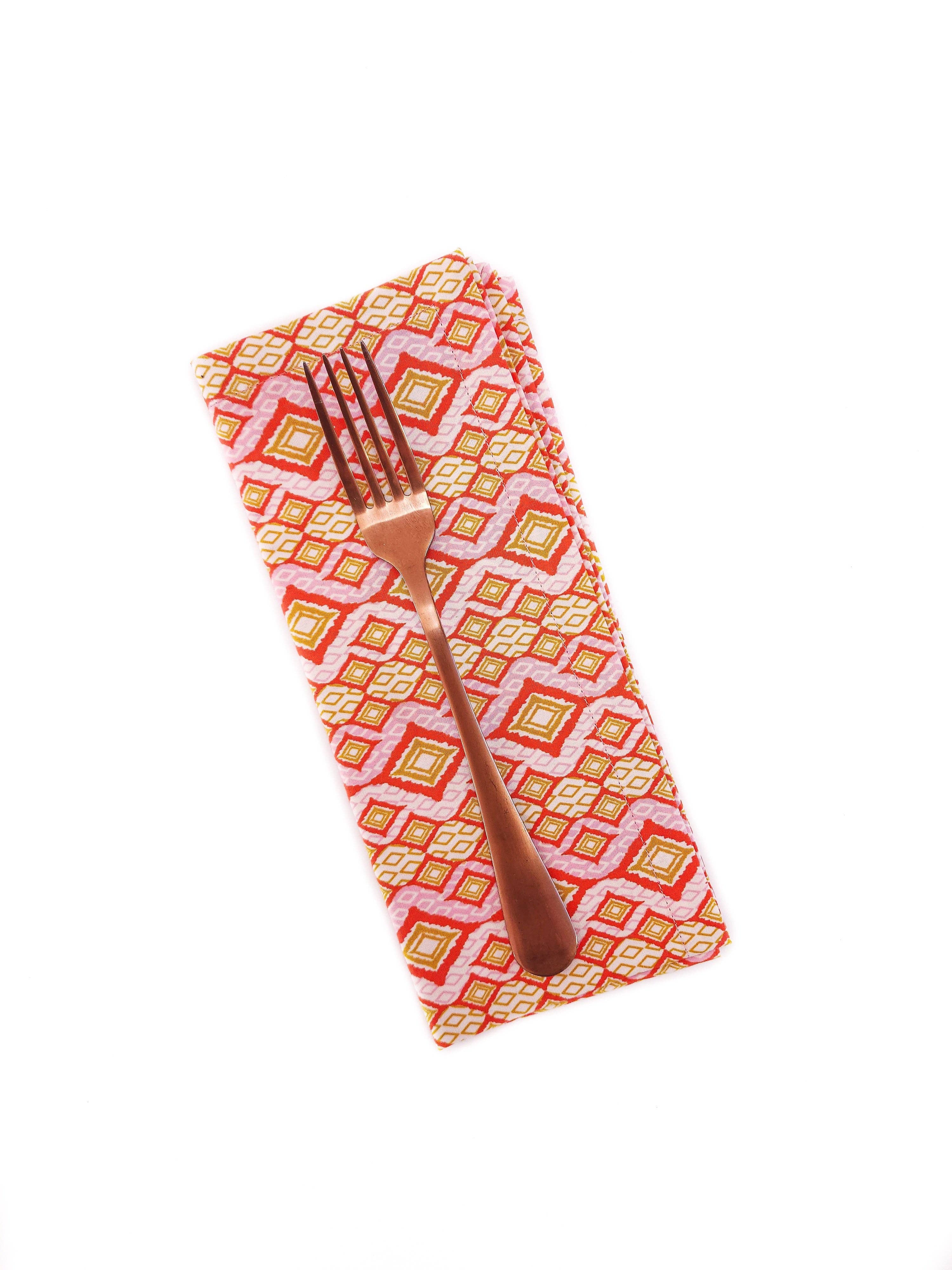 90 West Linen Co. - Wholesale Dinner & Cloth Napkin - Pink & Orange Geometric Cloth Napkins, Set of 44