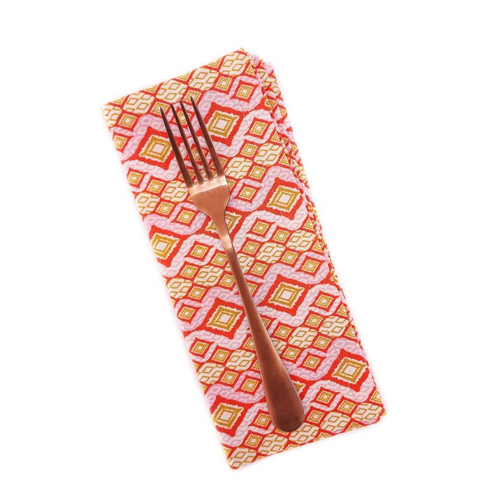 90 West Linen Co. - Wholesale Dinner & Cloth Napkin - Pink & Orange Geometric Cloth Napkins, Set of 44