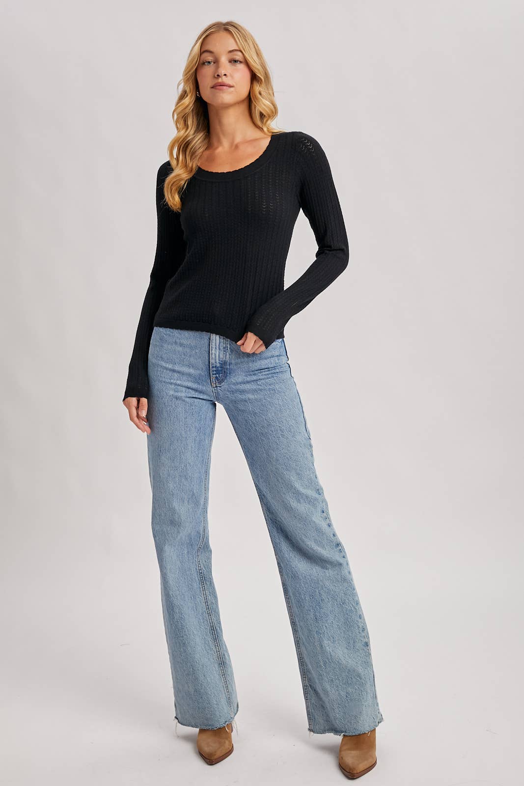 Black L/S POINTELLE TOP for wholesale on Faire17