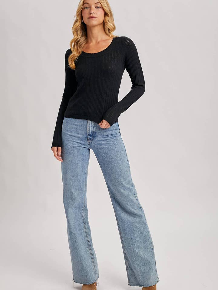 Black L/S POINTELLE TOP for wholesale on Faire17