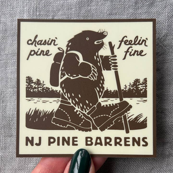 Chasin' Pine, Feelin' Fine -Eastern Mole- NJ Pinelands Decal for wholesale by Fresh Fish