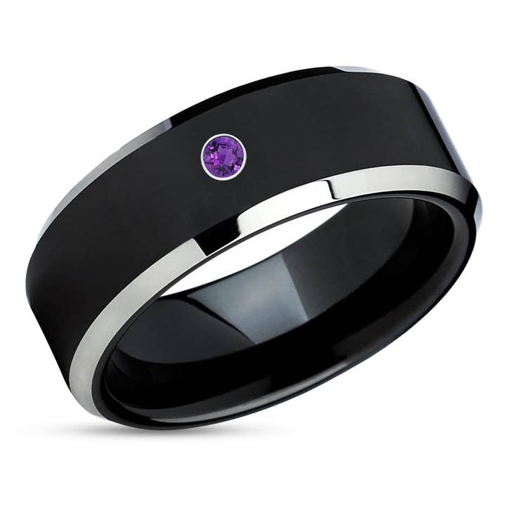 Aliança de Casamento BlackAmethyst - Anel de Tungsténio Preto - Anel de Casamento Preto - Tungsténio Preto por atacado de Lucky Love Rings
