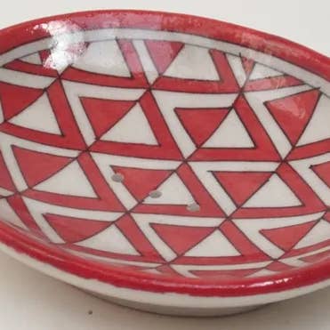 Pottery Soap Dish Med Aztec Red for wholesale by natural habitat