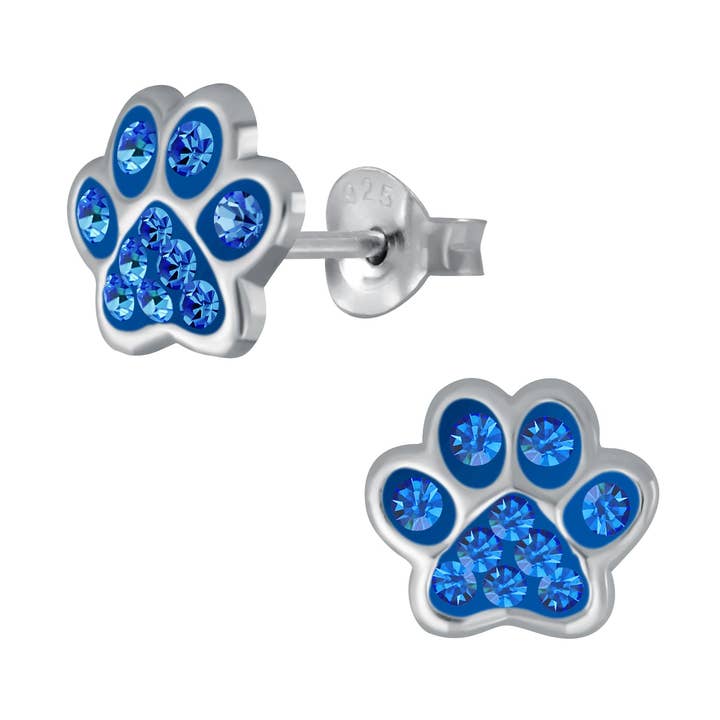 Orecchini per bambini, a forma di zampa di cane, con glitter, 7 mm, in argento Sterling placcato in oro per la vendita all'ingrosso da parte di LIV & LENN