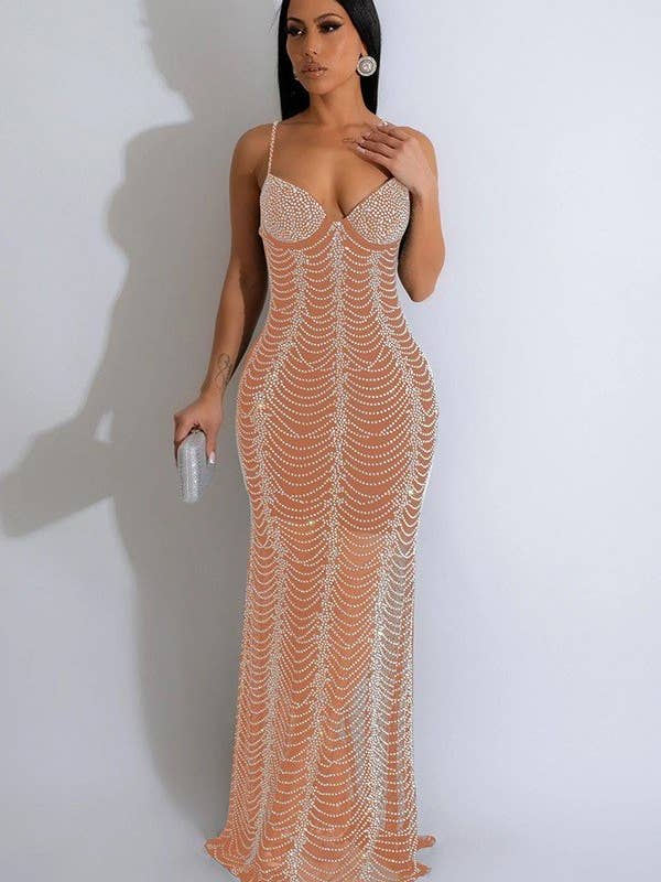 Maxikjole med gaze og trykrem for engroshandel hos Aria Romance