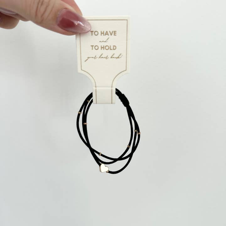 LoveLina – wholesale Hair tie – Black Elastic Hair Ties with Gold Heart Charm - GITO
