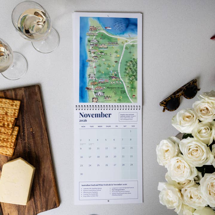 Australian Map Gifts - Wholesale Calendar - A4 Australian Food & Wine Festivals Calendar January 2026-March 202714
