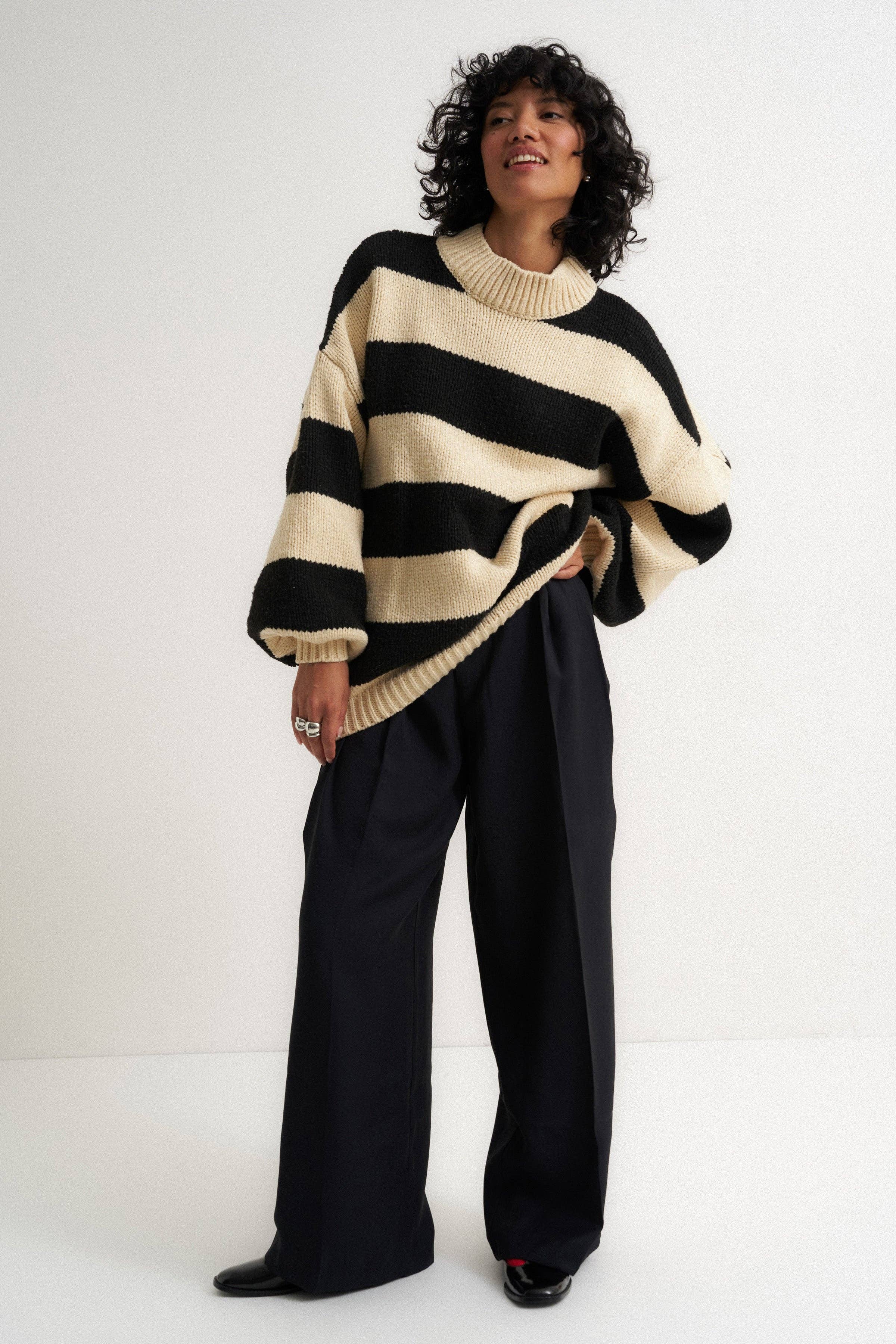 Callahan Knitwear - Wholesale Knit Sweater - Women's - Bellamy Pullover - Black Stripe