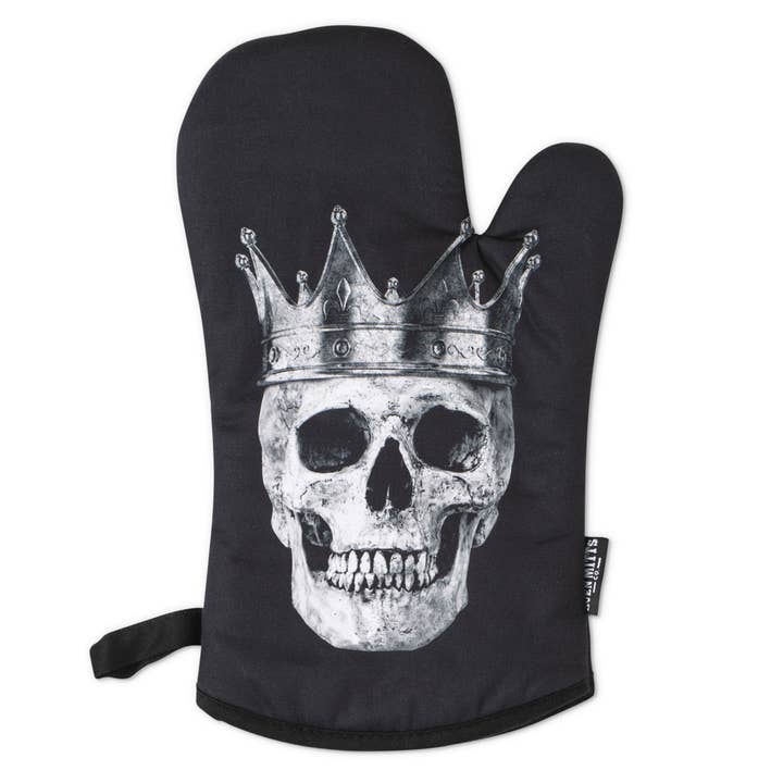 Zapps Clothing - Venta al por mayor Manoplas para horno/ollas - Juego de manoplas y manoplas para horno King & Queen Black Skull1