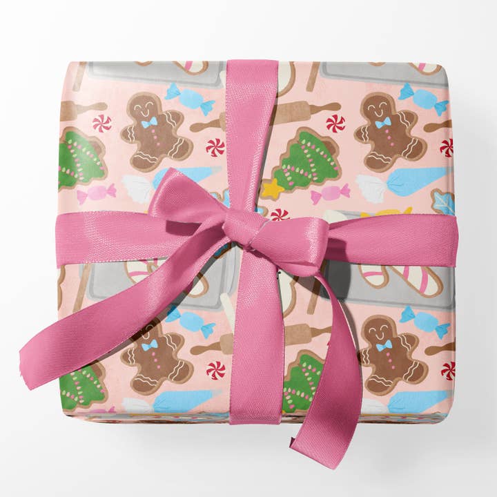 Paper Bunny Press – wholesale Flat wrap – Christmas Gingerbread Cookie Wrapping Paper Sheets