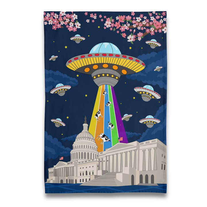 UFOs over US Capitol Washington DC Tea Towel for wholesale by Naked Decor