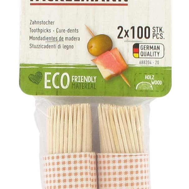 Fackelmann - Wholesale Toothpick - Set of 2 barrels of 100 wooden toothpicks Wood Edition