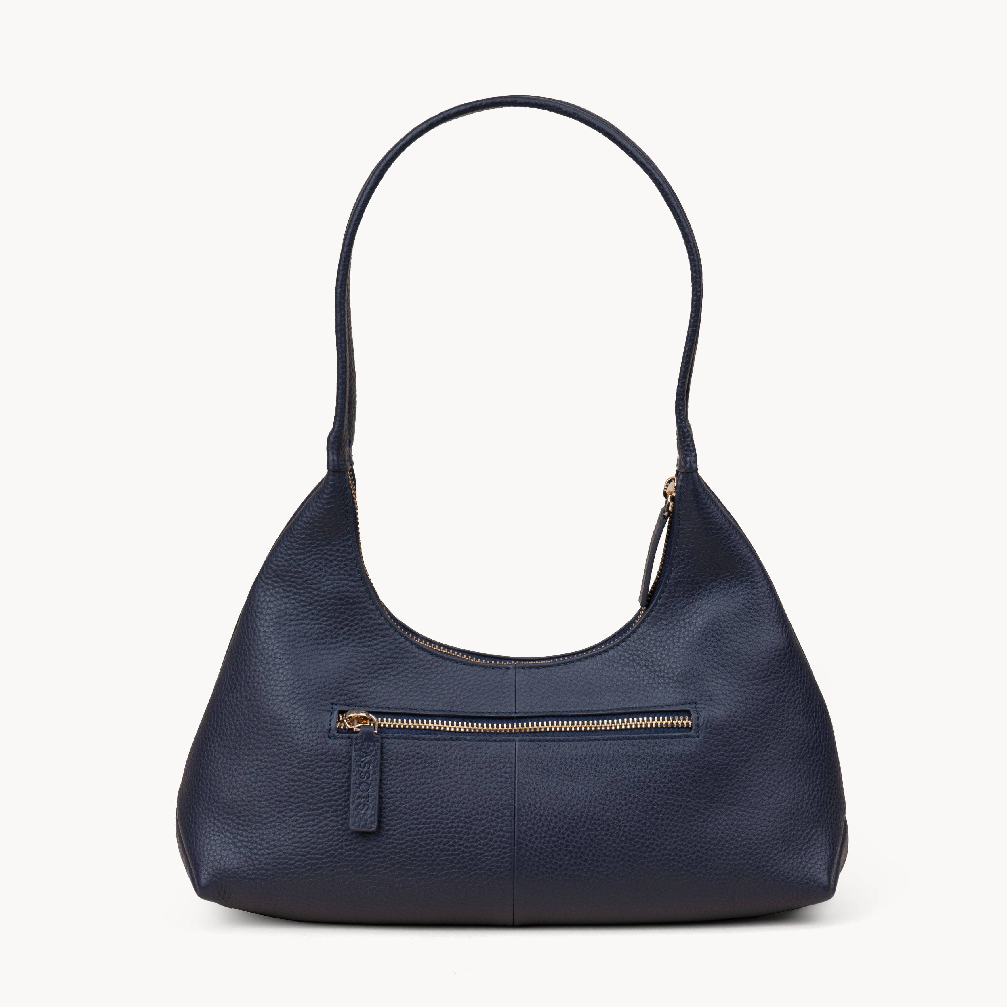 Assots London – wholesale Shoulder bag – women's – 'LARA' Navy Pebble Grain Real Leather Slouchy Shoulder Bag6