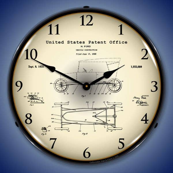 1922 Henry Ford Vehicle Construction Patent for wholesale by Collectable Sign and Clock LLC.