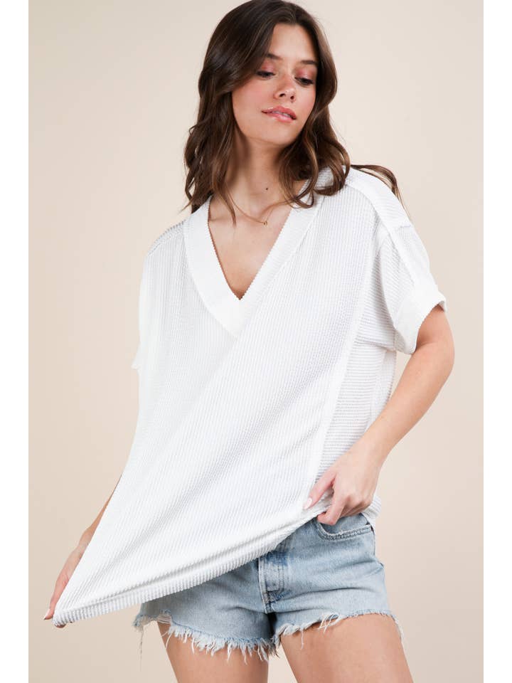 VERY J – wholesale Knit top – Women's – NT12075-Soft Two Tone Casual Comfy Ribbed Knit Top3