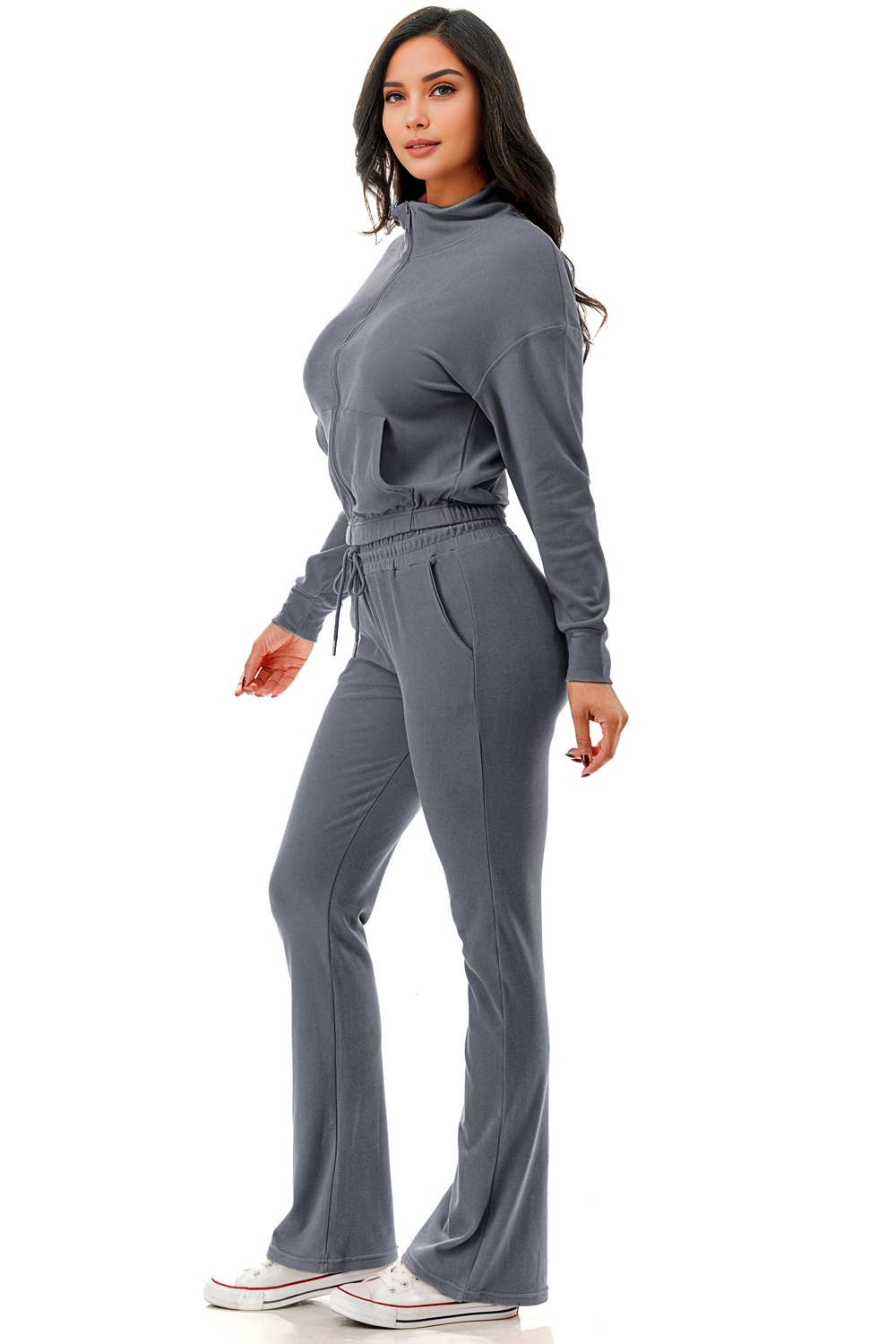 Color 5 – wholesale Träningskläder – Dam – Enfärgad kort jacka med utsvängda byxor aktivt klädset för vardagsbruk16