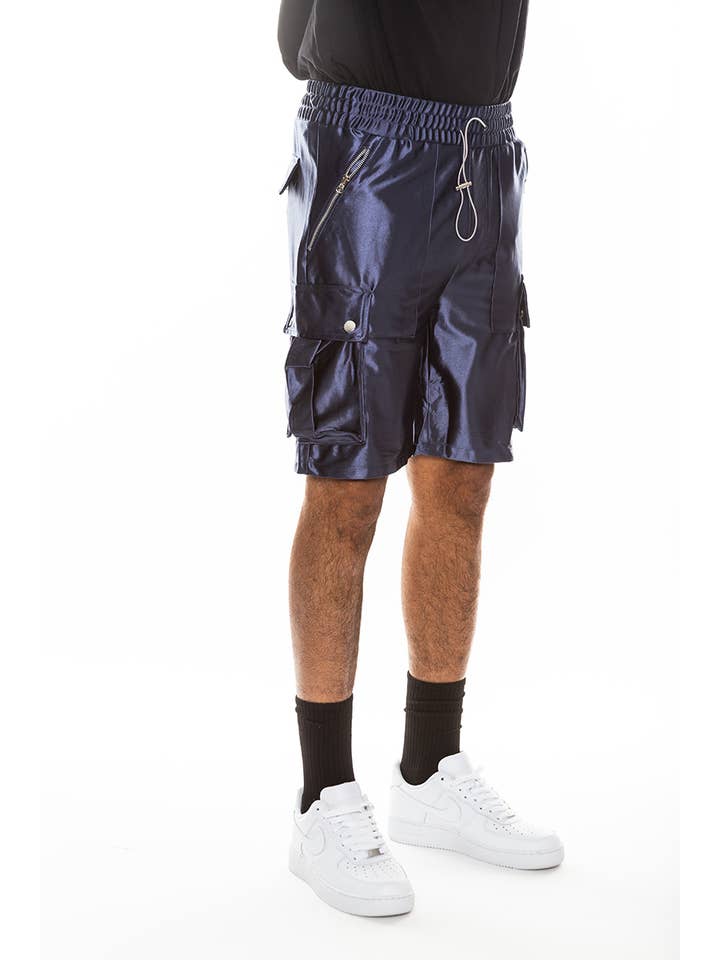 WEIV - Wholesale Shorts - Men's - Mens Satin Cargo Utility Shorts with Snap Button Pockets5