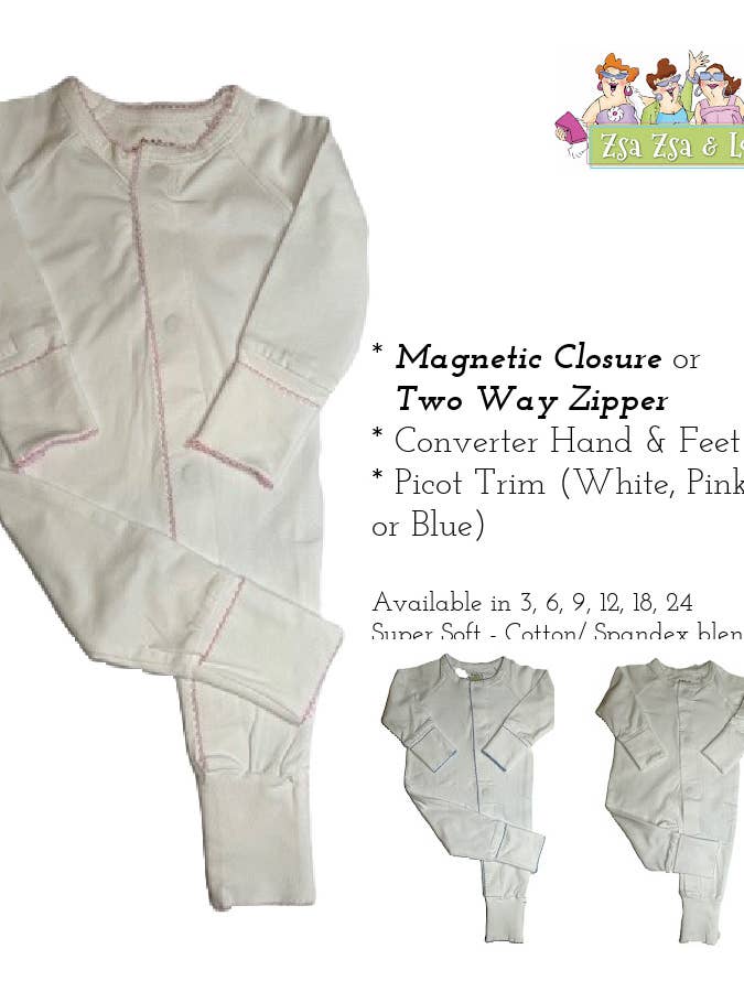 Zsa Zsa & LoLLi Monogram Blanks - Wholesale Jumpsuit - Baby - Footie (Converter - magnetic closure) Picot Trim, Baby Gift1