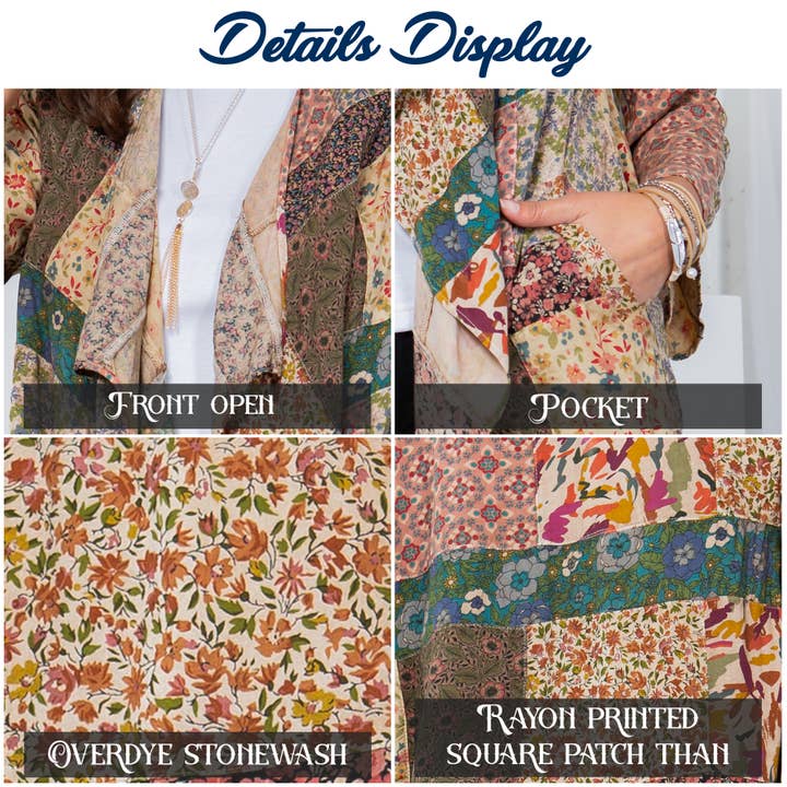 Young Threads - Wholesale Kimono - Women's - Patchwork Kimono Cardigan With 3/4 Sleeve12